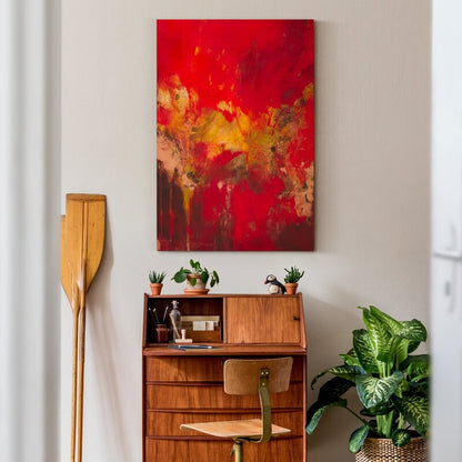 Vibrant Abstract Oil Painting in Red and Gold for Modern Home Decor