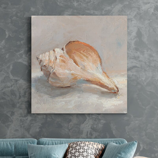 Elegant Impressionist Oil Painting of a Seashell for Coastal Home Decor