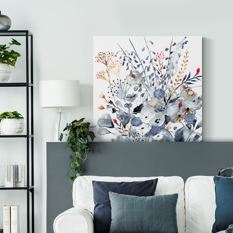 Elegant Floral Abstract in Indigo and Ochre Tones for Modern Decor