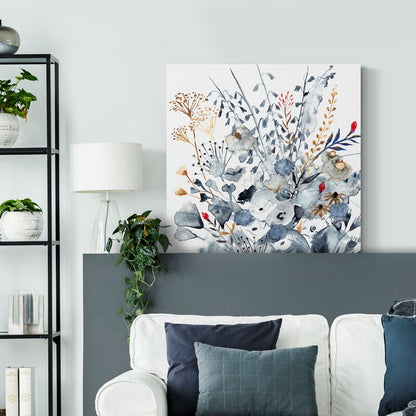 Elegant Floral Abstract in Indigo and Ochre Tones for Modern Decor