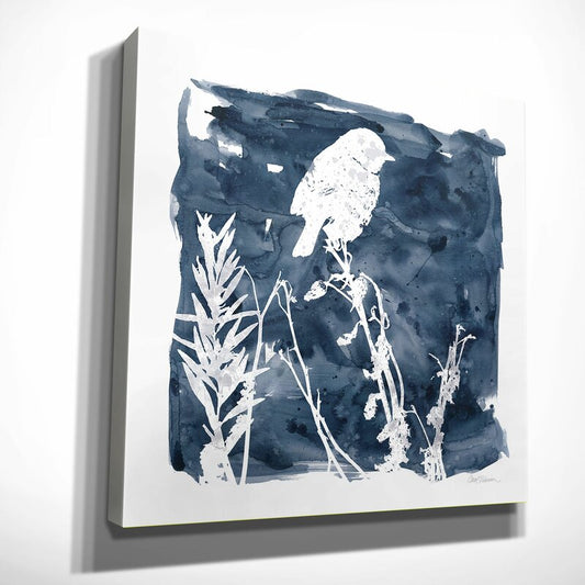 Indigo Bird Silhouette Modern Oil Painting for Home Decor