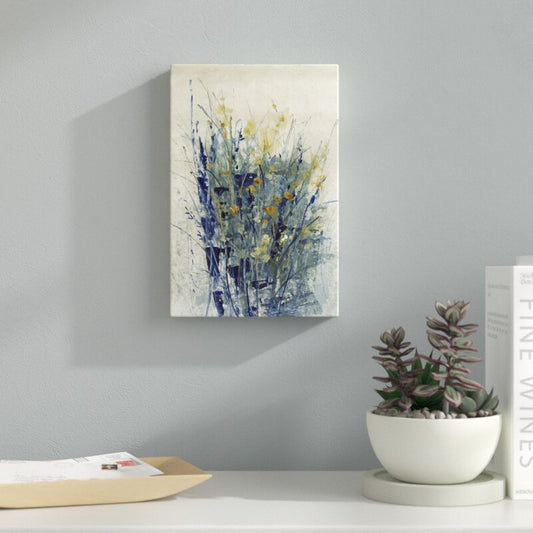 Vibrant Indigo Floral Abstract Painting for Modern Home Décor