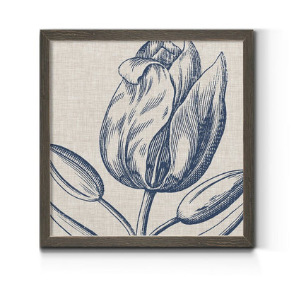 Indigo Floral Oil Painting on Linen - Elegant Framed Artwork for Home Decor