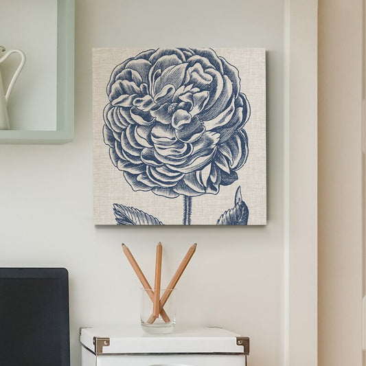 Elegant Blue Floral Oil Painting on Linen for Home Decor
