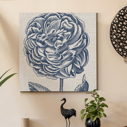 Elegant Blue Floral Oil Painting on Linen for Home Decor