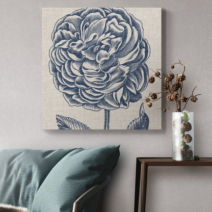 Elegant Blue Floral Oil Painting on Linen for Home Decor