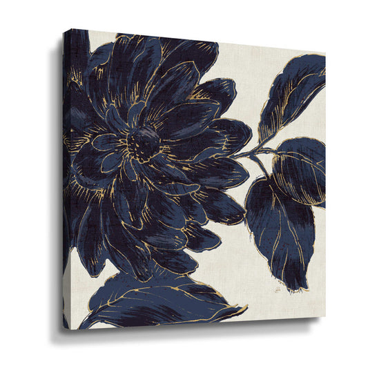 Navy Floral Elegance: Elegant Oil Painting for Home Décor and Artistic Spaces