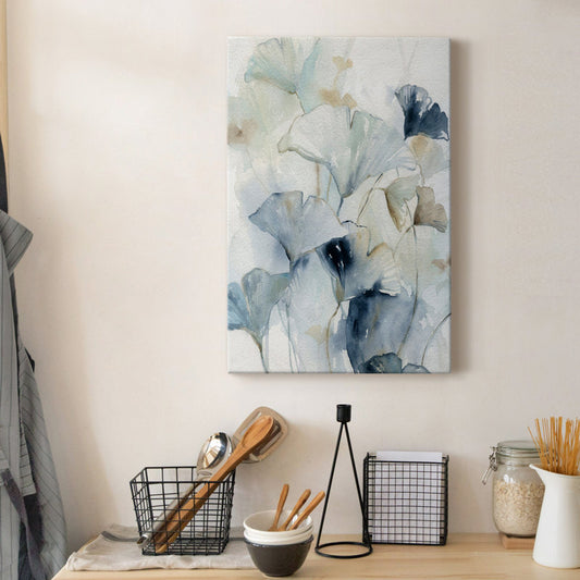 Elegant Indigo Ginkgo Leaves Oil Painting for Contemporary Home Decor