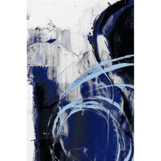 Abstract Indigo and Black Oil Painting for Modern Home Décor