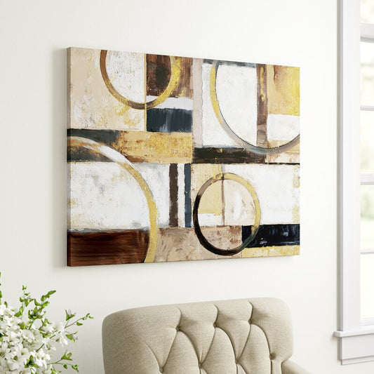 Modern Abstract Oil Painting with Geometric Shapes in Earthy Tones
