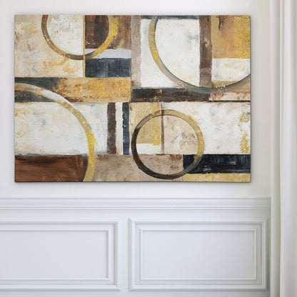 Modern Abstract Oil Painting with Geometric Shapes in Earthy Tones