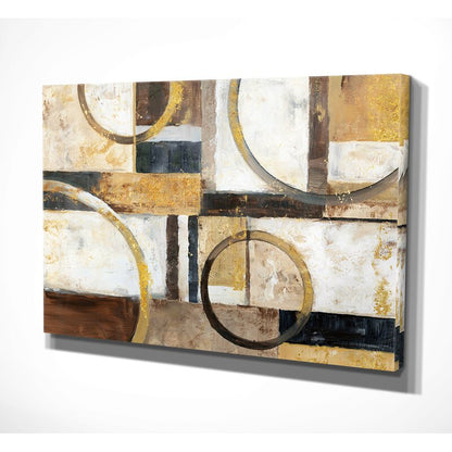 Modern Abstract Oil Painting with Geometric Shapes in Earthy Tones