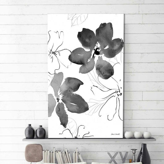 Elegant Black and White Floral Abstract Oil Painting for Modern Decor