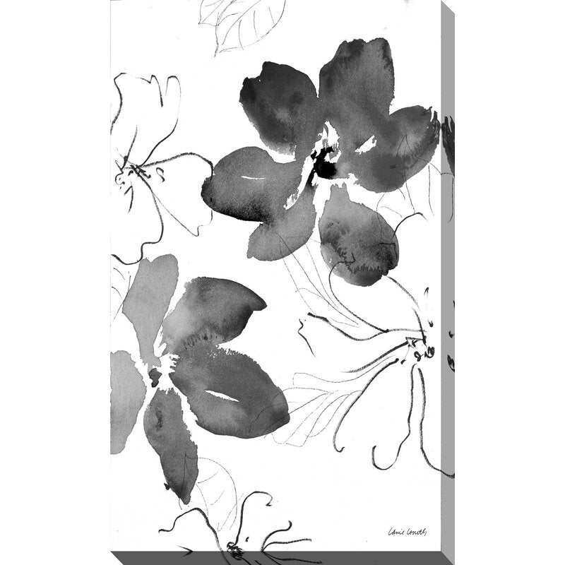 Elegant Black and White Floral Abstract Oil Painting for Modern Decor