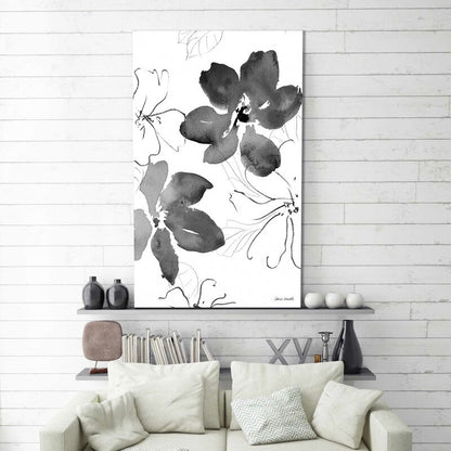 Elegant Black and White Floral Abstract Oil Painting for Modern Decor