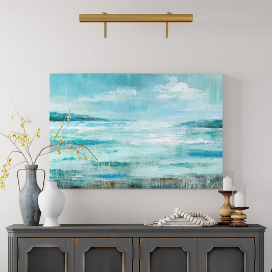 Serene Coastal Landscape Oil Painting - Tranquil Blue Seascape Art Print for Home Decor