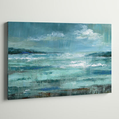 Serene Coastal Landscape Oil Painting - Tranquil Blue Seascape Art Print for Home Decor