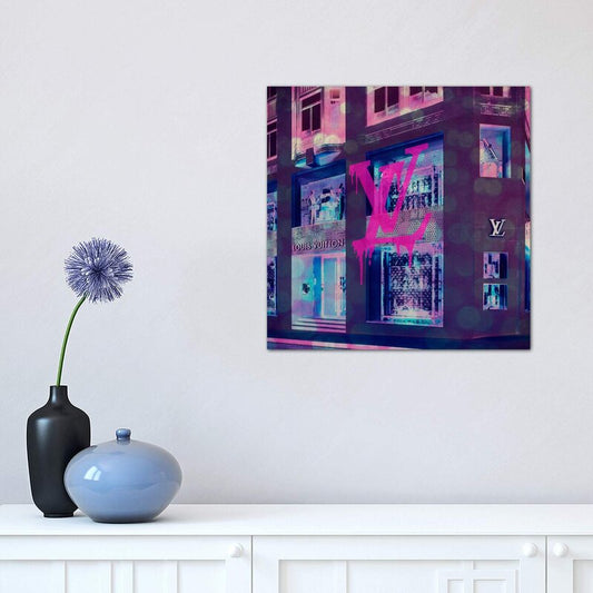 Colorful Urban Abstract Oil Painting of Fashion Boutique Storefront