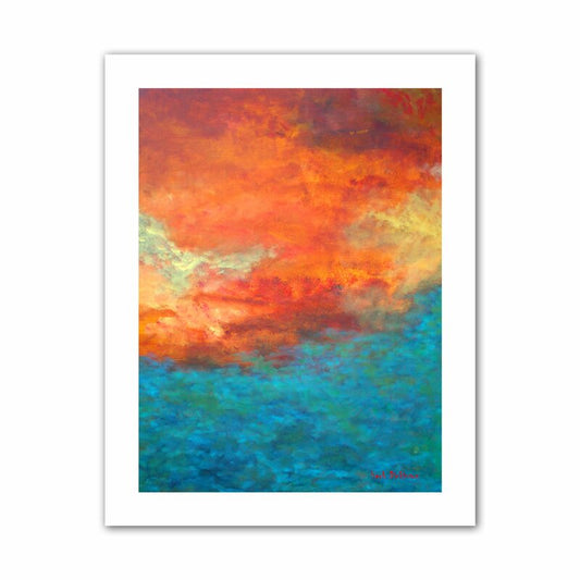 Vibrant Sunset Over Tranquil Lake - Abstract Oil Painting