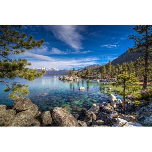 Breathtaking Lake Tahoe Landscape Oil Painting with Serene Waters and Majestic Mountains