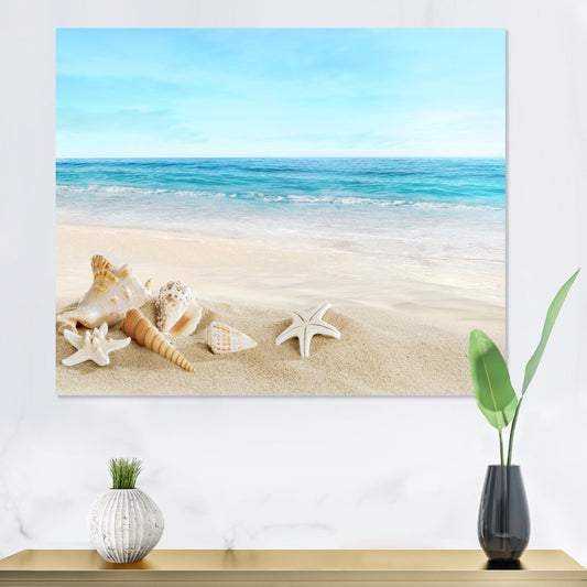 Tropical Beach Serenity with Shells and Starfish ‚Äì Coastal Oil Painting