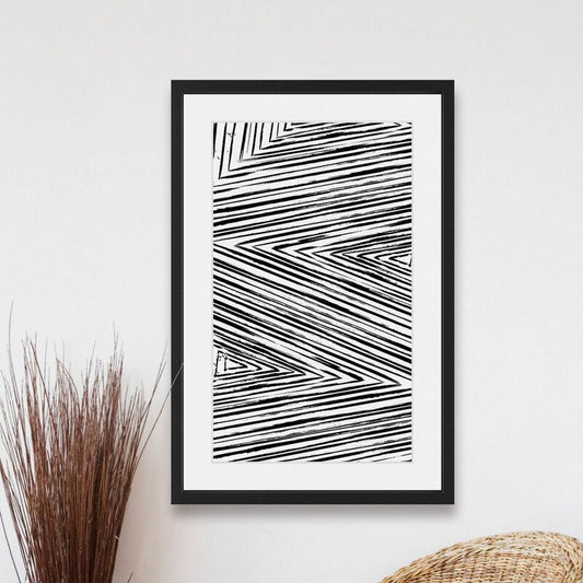 Dynamic Black and White Linear Abstract Oil Painting for Modern Home Decor