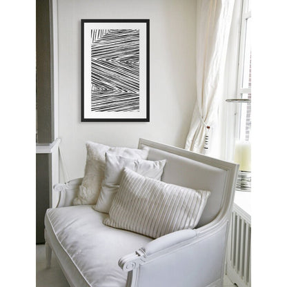 Dynamic Black and White Linear Abstract Oil Painting for Modern Home Decor