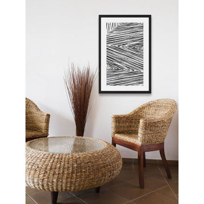 Dynamic Black and White Linear Abstract Oil Painting for Modern Home Decor