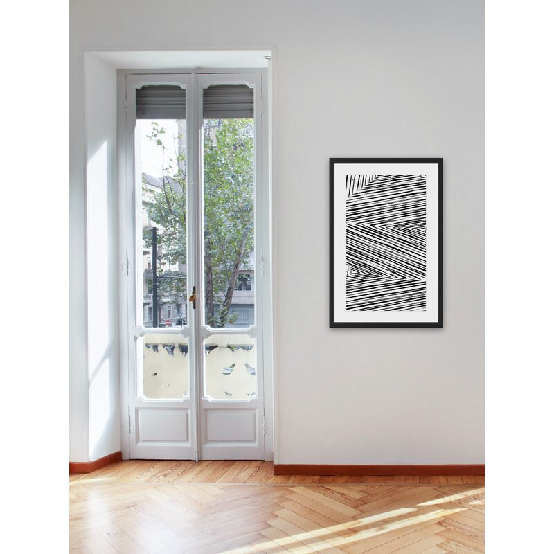 Dynamic Black and White Linear Abstract Oil Painting for Modern Home Decor