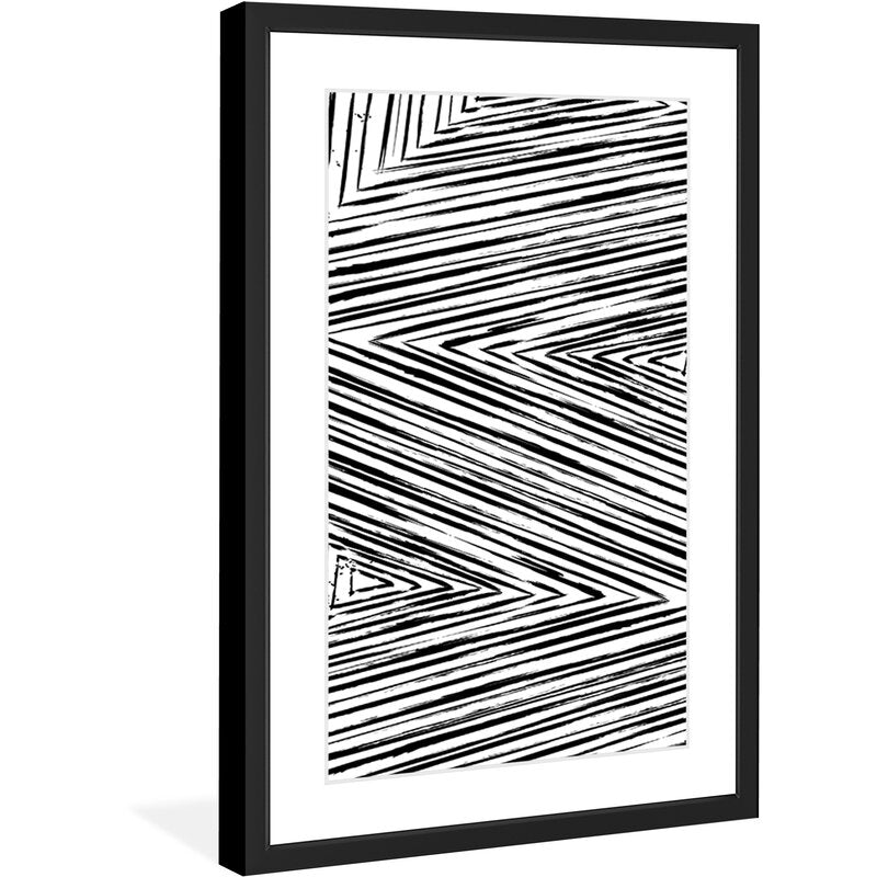 Dynamic Black and White Linear Abstract Oil Painting for Modern Home Decor