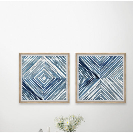 Abstract Blue Geometric Oil Paintings Set for Modern Home Decor