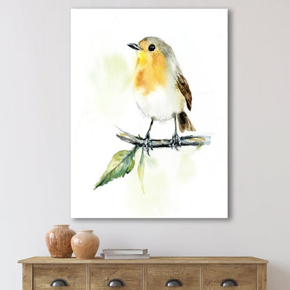 Charming Robin Bird on Branch - Nature-Inspired Oil Painting Wall Art