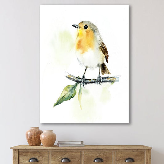 Charming Robin Bird on Branch - Nature-Inspired Oil Painting Wall Art