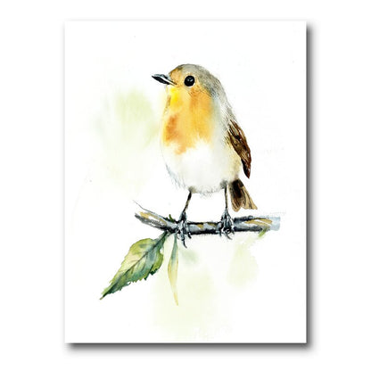 Charming Robin Bird on Branch - Nature-Inspired Oil Painting Wall Art