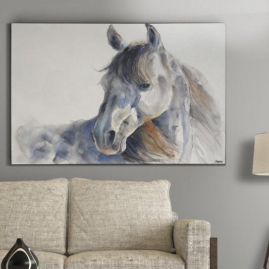 Majestic Horse Portrait in Serene Watercolor Style for Elegant Home Decor