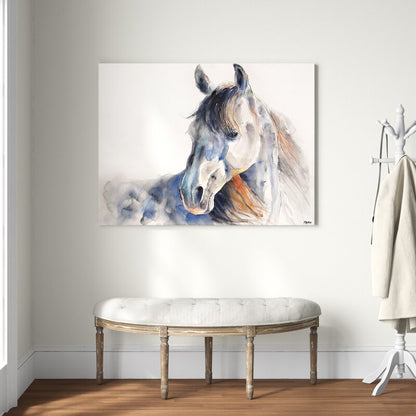 Majestic Horse Portrait - Serene Equine Oil Painting Art Print