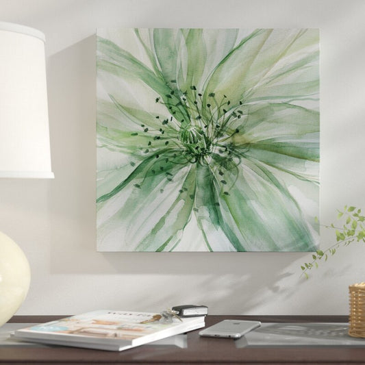 Serene Green Floral Oil Painting for Tranquil Home Decor