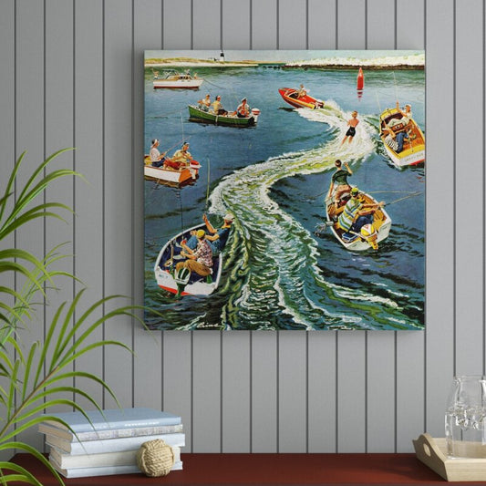 Dynamic Water Sports Scene with Boating Adventure and Vibrant Colors