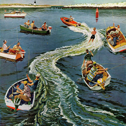 Dynamic Water Sports Scene with Boating Adventure and Vibrant Colors