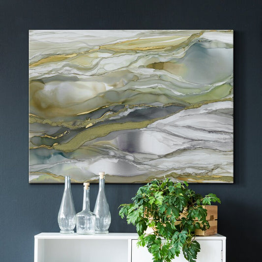 Elegant Marbled Glass Abstract Painting with Gold Accents for Modern Home D√©cor