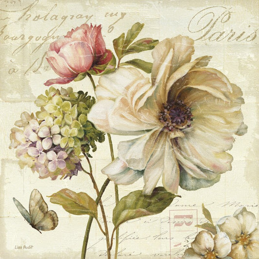 Floral Elegance: Beautiful Oil Painting of Blossoming Flowers and Butterfly