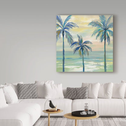 Coastal Serenity: Marine Layer Palms Oil Painting