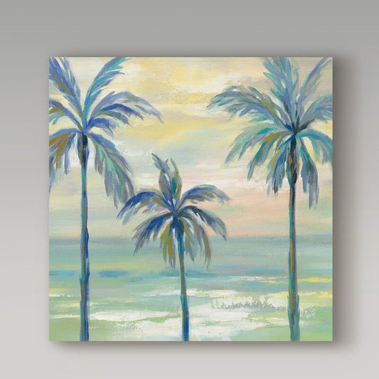Coastal Serenity: Marine Layer Palms Oil Painting