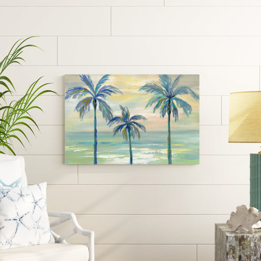 Coastal Palm Trees Oil Painting - Tranquil Beach Landscape Art