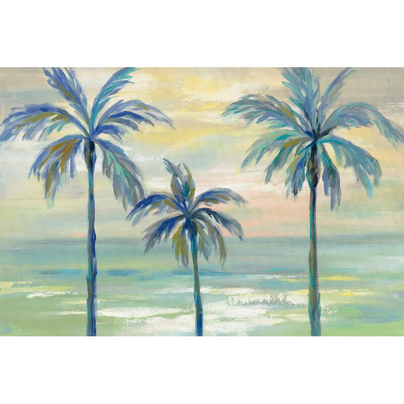 Coastal Palm Trees Oil Painting - Tranquil Beach Landscape Art