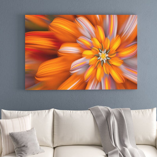 Vibrant Orange Fractal Flower Oil Painting for Modern Home Decor