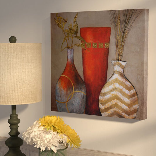 Elegant Oil Painting of Colorful Vases - Modern Home Decor Art