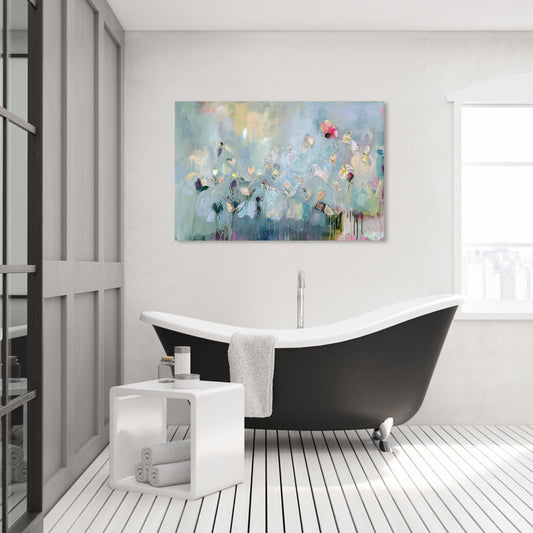 Modern Floral Beauty in Pink - Abstract Oil Painting for Elegant Home Decor