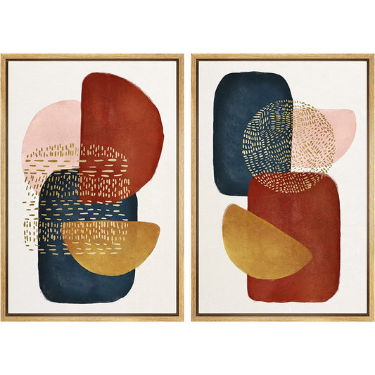 Abstract Mid-Century Oil Painting Set with Bold Geometric Shapes