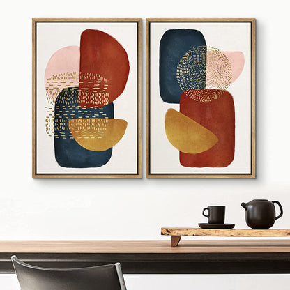Abstract Mid-Century Oil Painting Set with Bold Geometric Shapes